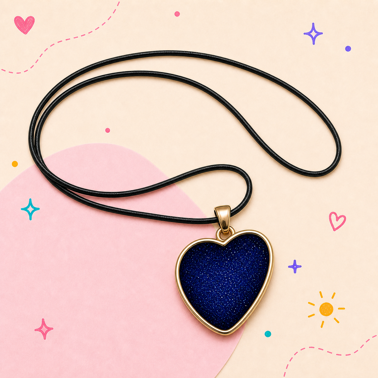 Blue resin heart necklace pendant on a chain