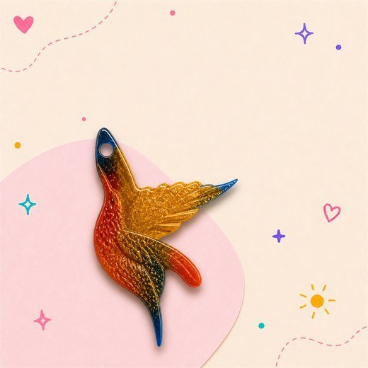 Orange Blue Hummingbird Charm