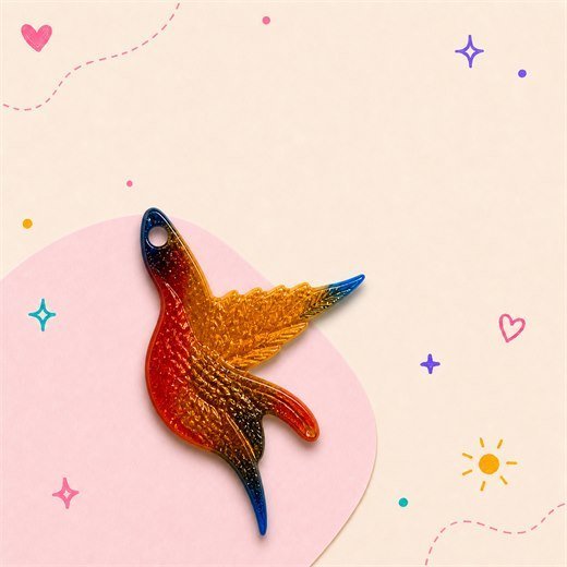 Orange Blue Hummingbird Charm 2