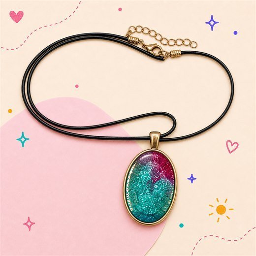 Teal Magenta Oval Necklace