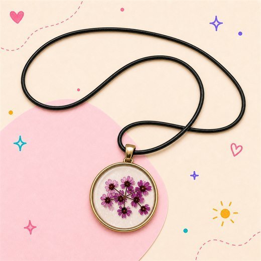 Purple Flower Round Necklace