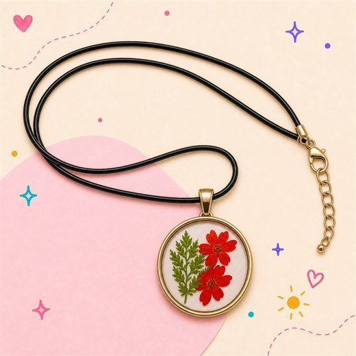 Red Flower Round Necklace